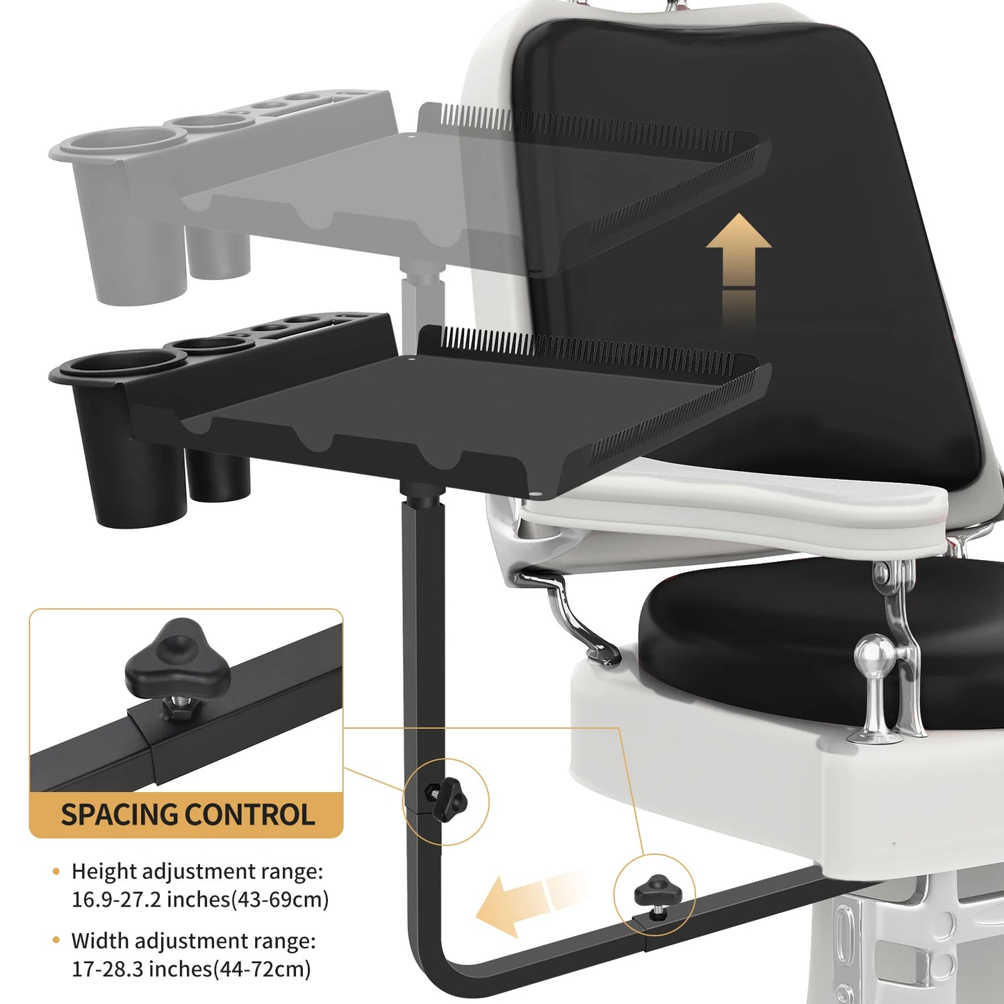 Barber Tray Cart Aluminum Tray Hairstylist Lnstalled On Chair Adjustable- Height 360-Degree Rotating Tray for Salon Spa Tattoo Peaceful Pleasures Health and Wellness