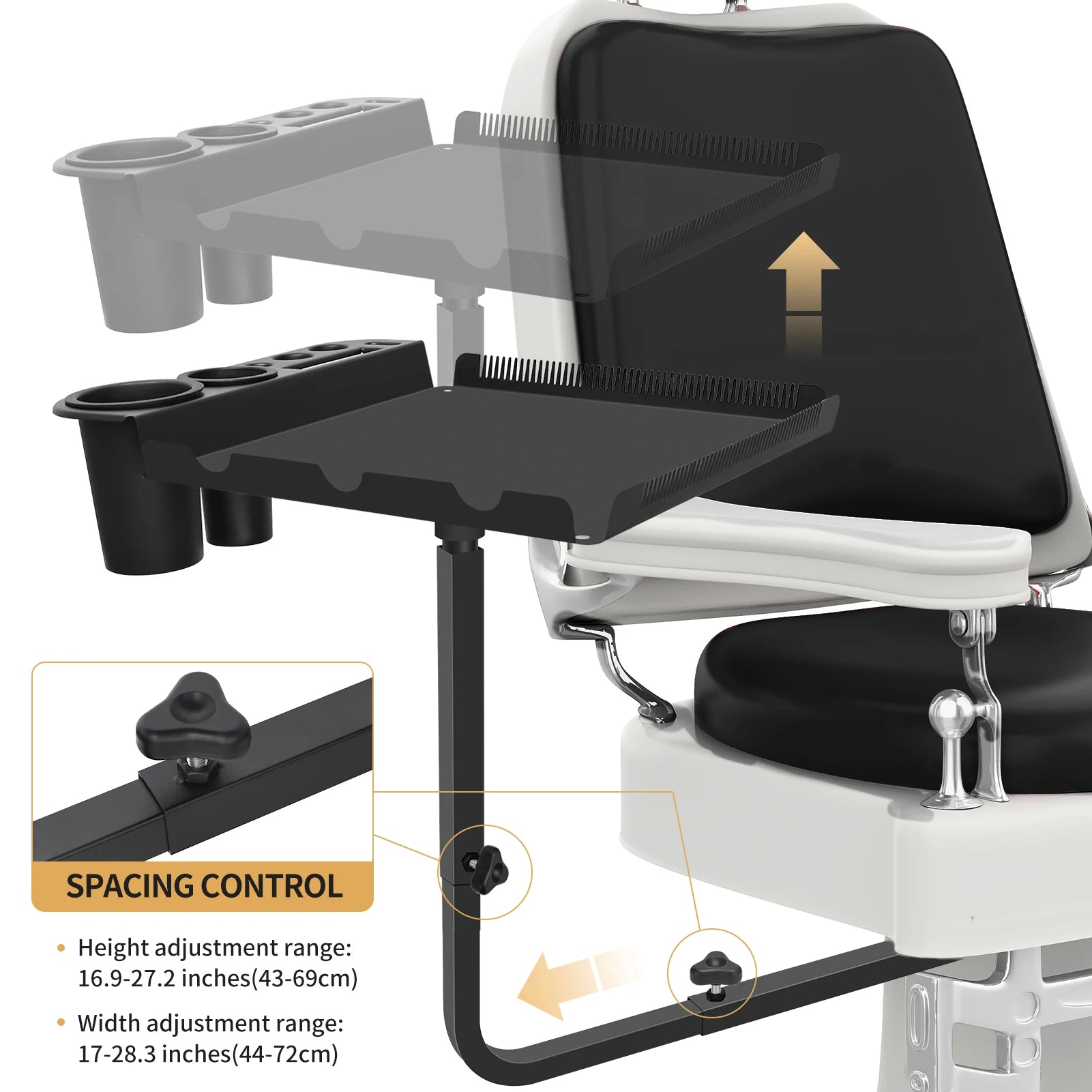 Barber Tray Cart Aluminum Tray Hairstylist Lnstalled On Chair Adjustable- Height 360-Degree Rotating Tray for Salon Spa Tattoo Peaceful Pleasures Health and Wellness