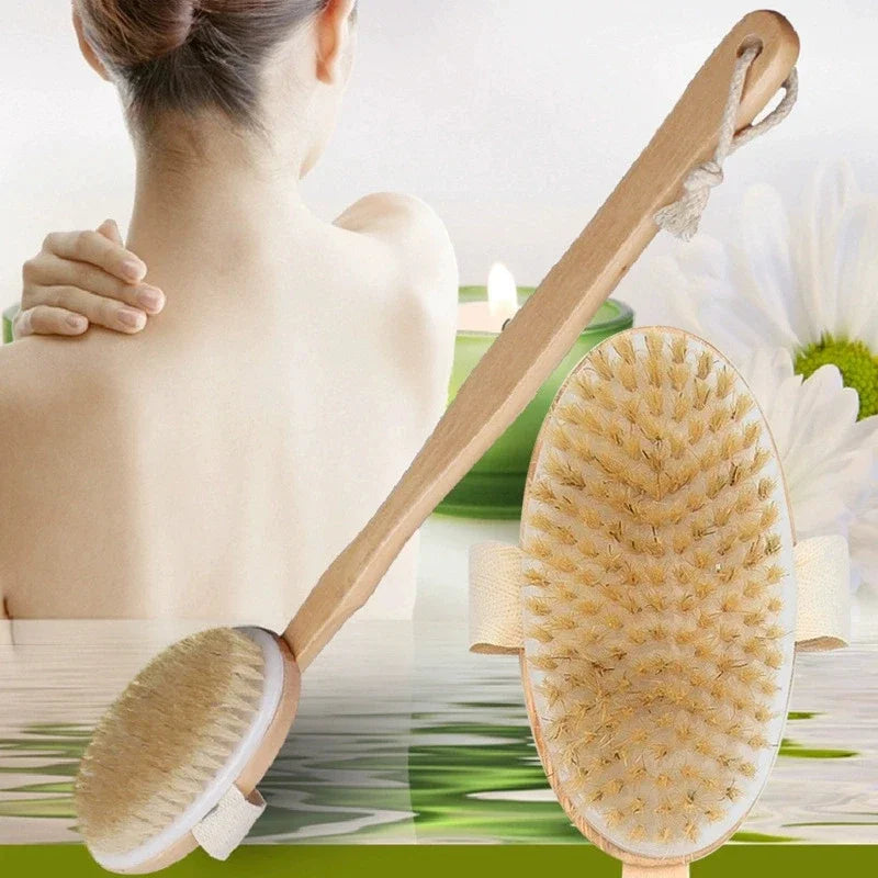 Long Handle Body Dry Brush – Wet & Dry Exfoliating Shower Brush Body Exfoliating Brush Peaceful Pleasures Health and Wellness
