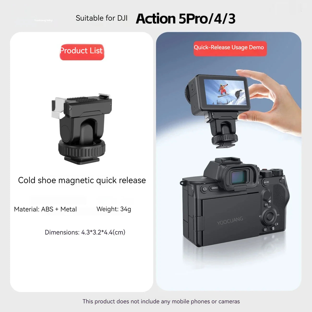 DJI Osmo Action 3/4/5 Pro Magnetic Quick Release Mount Adapter