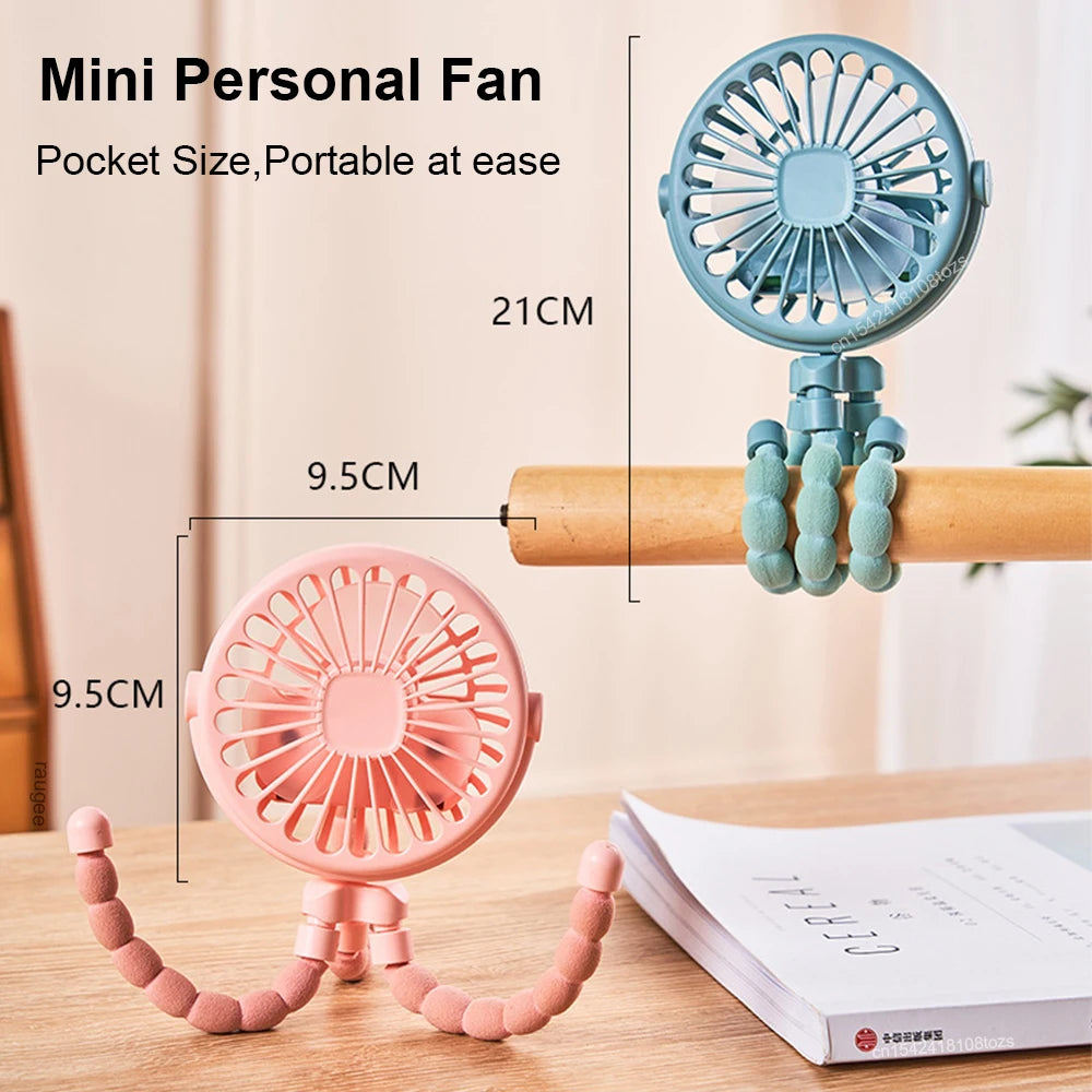 Baby Stroller Fan Portable Handheld 360° Rotate Flexible Adjustable Tripod Air Cooling Fan Rechargeable Baby Stroller Clip Fan Peaceful Pleasures Health and Wellness