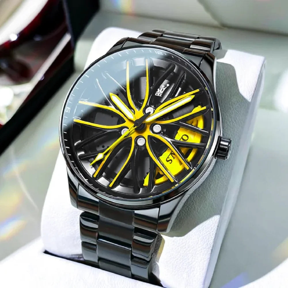 Business Luxury Quartz Watch Car Sport Rim Automatic Movement Round Dial Clock Watches Machinery Men Sport Watch Peaceful Pleasures Health and Wellness