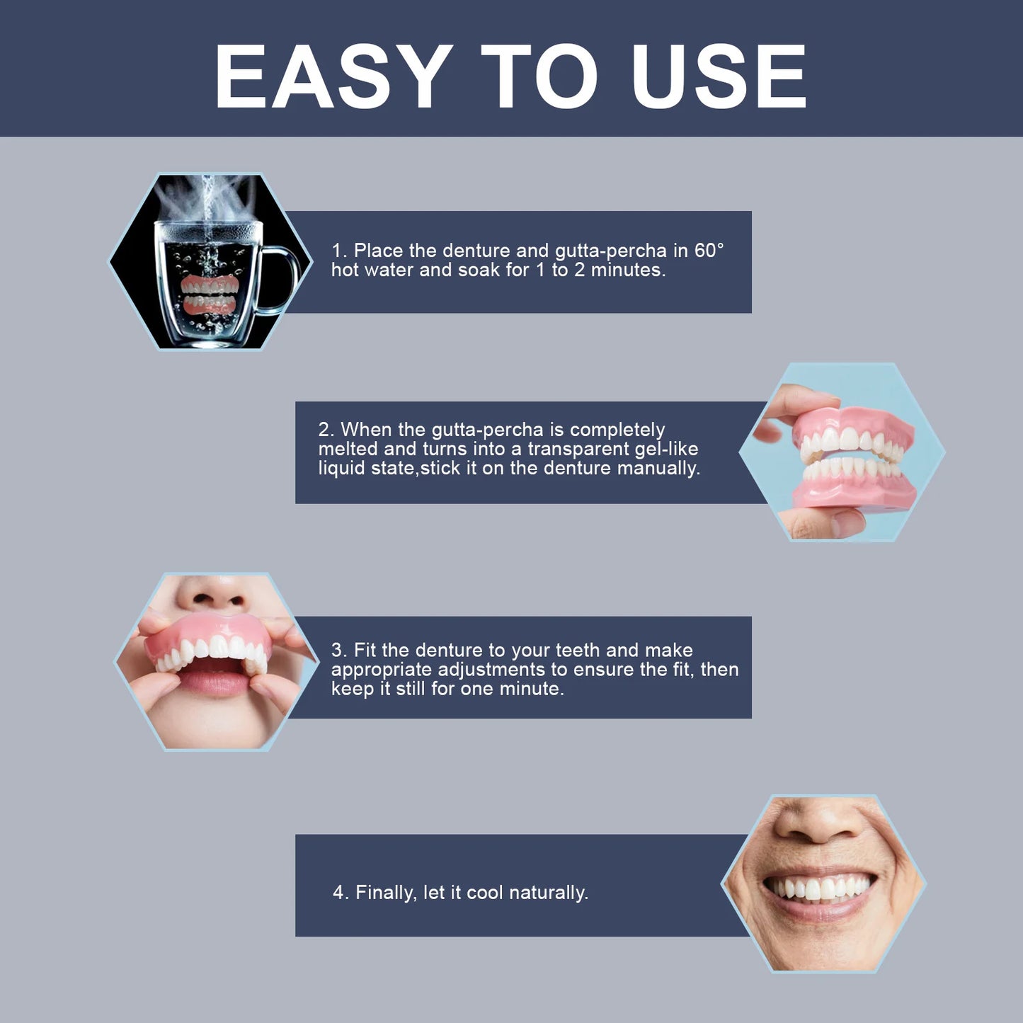 Temporary Cosmetic Dentures Full Set | Moldable Resin Smile Kit