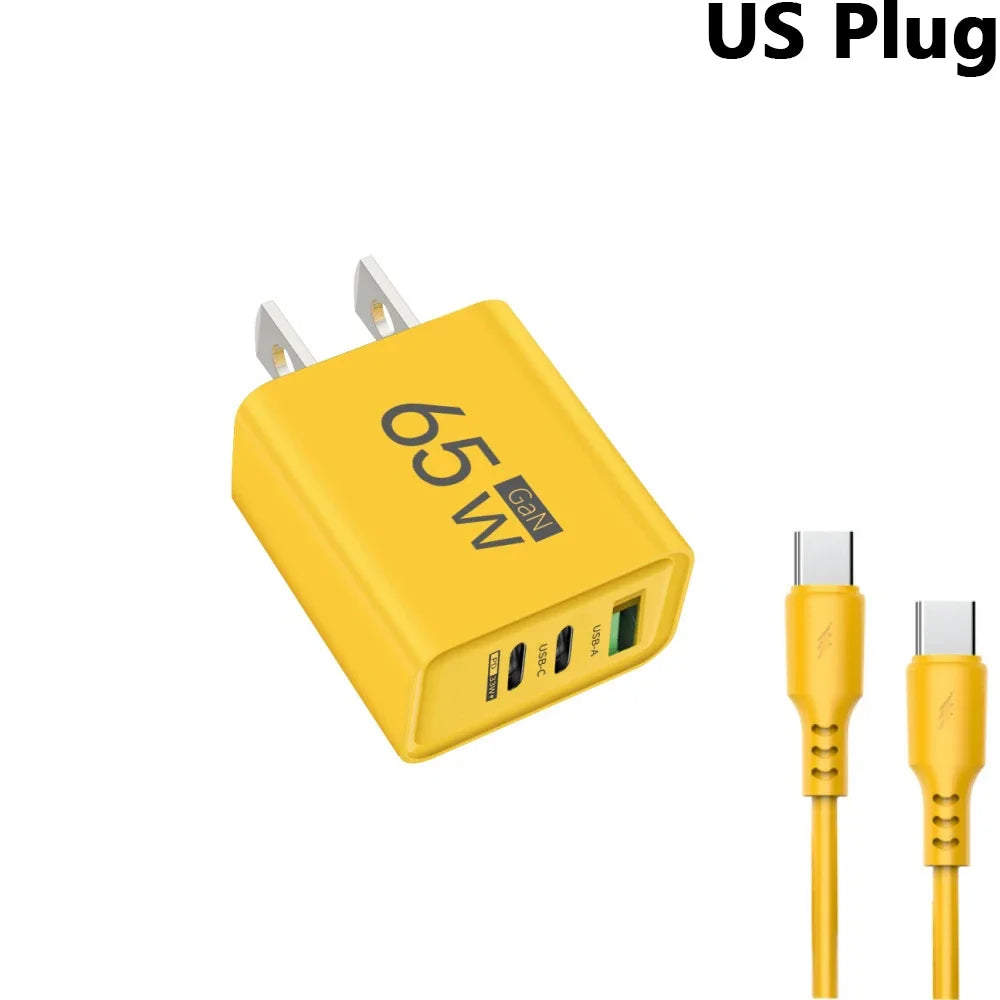 GaN 65W USB-C Fast Charger | 3-Port PD Wall Adapter