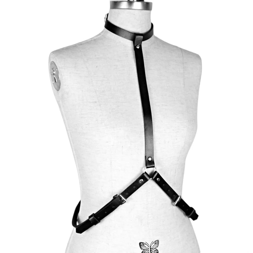 Women Sexy PU Leather Harness Lingerie Goth Harajuku Body Stockings