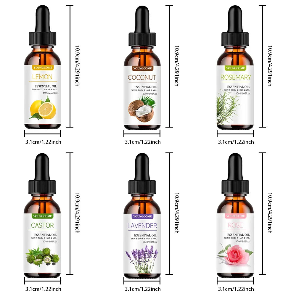 YOUNGCOME 6-Piece Natural Essential Oil Set – Hair & Skin Care