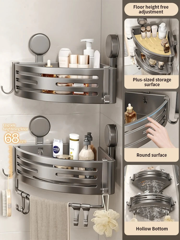No-Drill Corner Shower Shelf | Adhesive Suction Cup Wall Rack