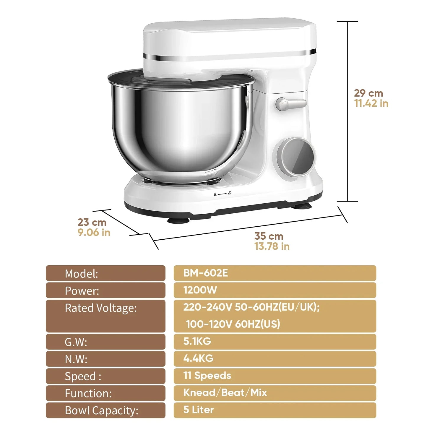BioloMix 1200W Stand Mixer – 11-Speed, OLED Touch, Tilt-Head, 5L Stand Mixer BioloMix