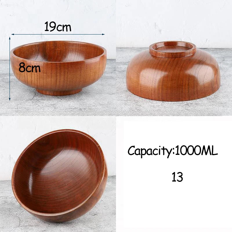 Japanese Style Acacia Wooden Bowl for Children's Dining Anti DropBowl Exclusive Wooden Bowl Retro Home Tableware Set Salad Bowl Peaceful Pleasures Health and Wellness 13