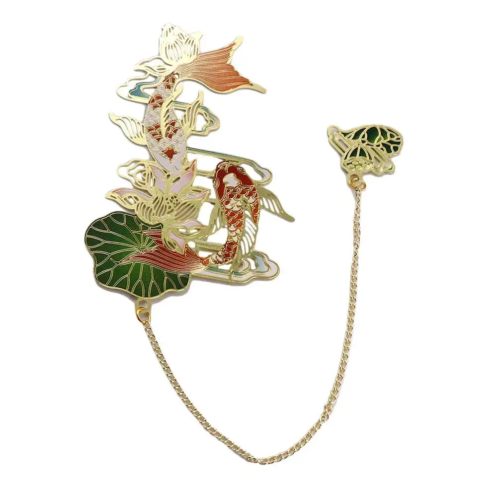 Office Page Clip Brass Animal Shape for Teachers Retro Book Clip Chinese Style Bookmark Hollow Book Mark Metal Bookmark Peaceful Pleasures Health and Wellness Koi
