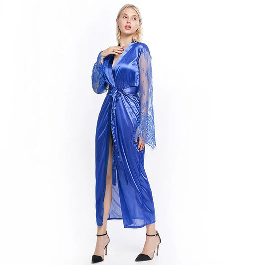 Women Sexy Imitation Ice Silk Plus Size Pajamas Nightgown Night Gown Nightwears For Ladies Sexy V-neck Sleepwear Peaceful Pleasures Health and Wellness Blue L