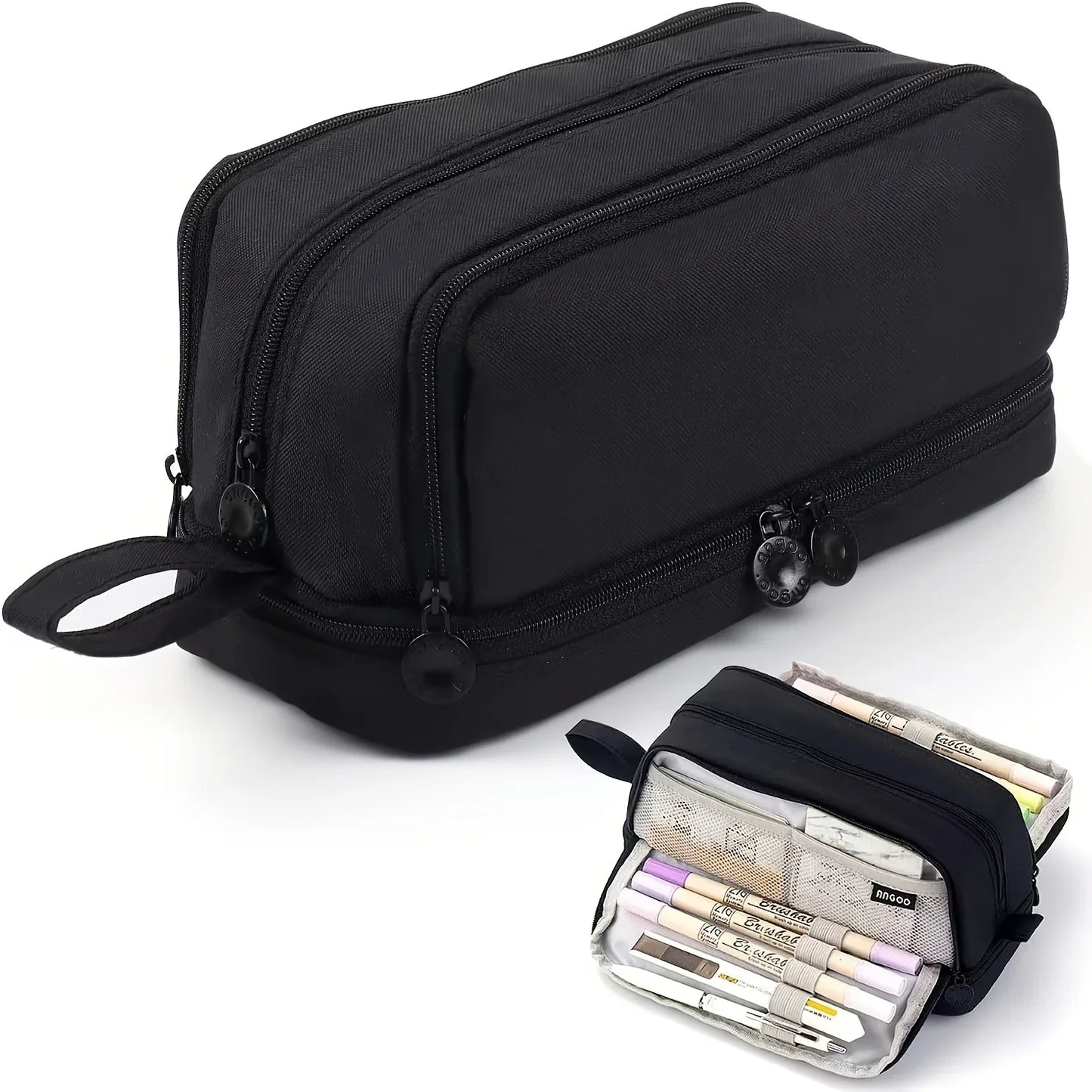 Large capacity stationery case, durable oxford cloth pencil case, portable organizer for school, office and university supplies Peaceful Pleasures Health and Wellness Black