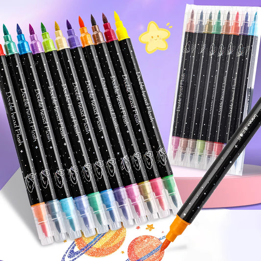 Double Headed Dual Glitter Marker Pen Hand-painted Brush Bolded Soft Peaceful Pleasures Health and Wellness