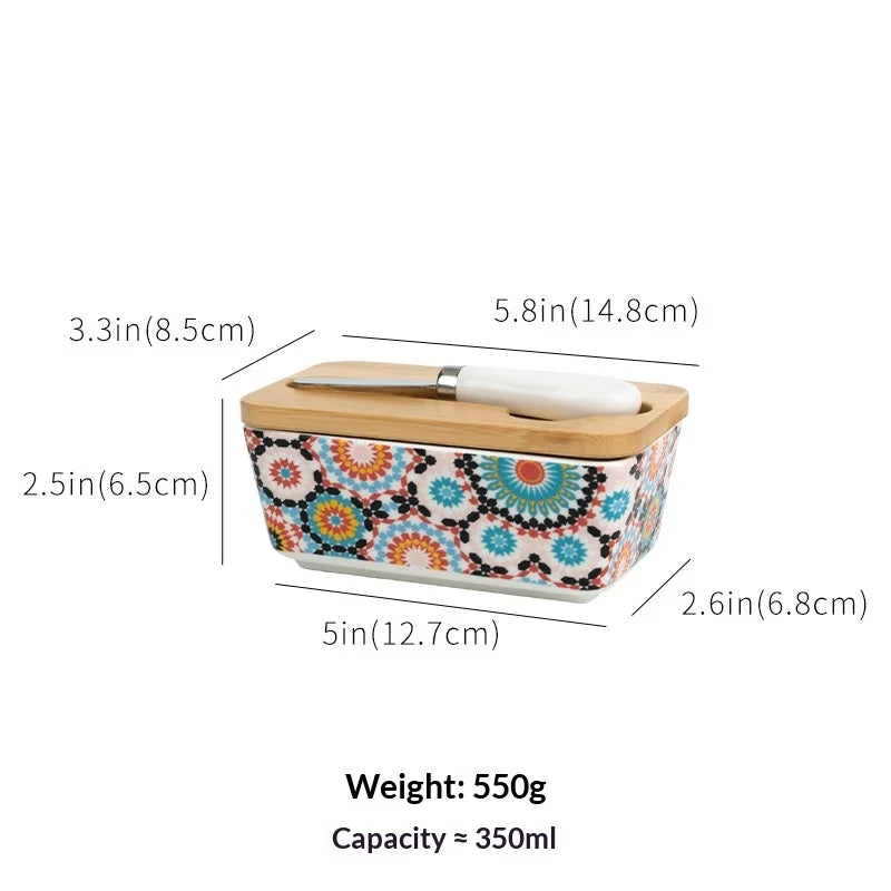 350ML 1set of Country-style Ceramic Butter Box, Retro Home Kitchen Cheese Butter Refrigerated Box, Butter Dish, Gift Storage Box Peaceful Pleasures Health and Wellness Flower B