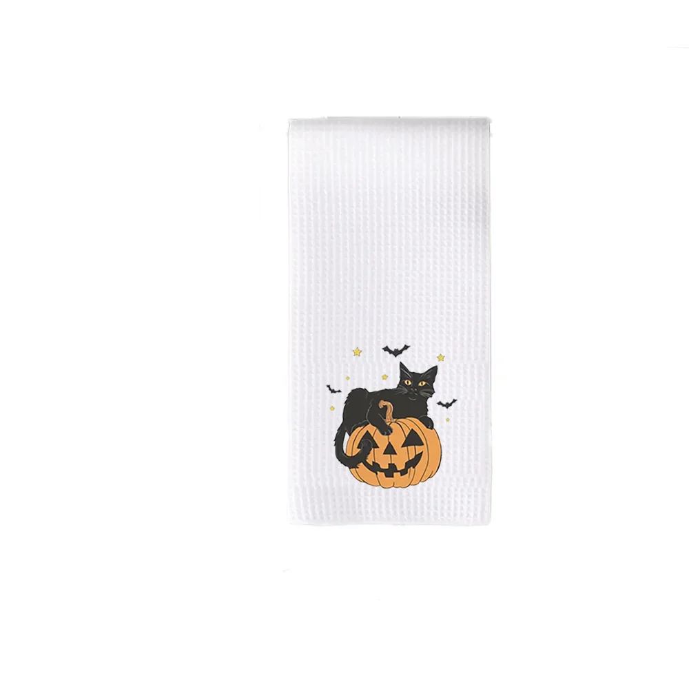 Halloween Black Cat Waffle Tea Towel Kitchen Dish Towel Halloween Jack O Lantern Kitchen Decor Holiday Housewarming Hostess Gift Peaceful Pleasures Health and Wellness Tea Towel 1pcs 30x70cm