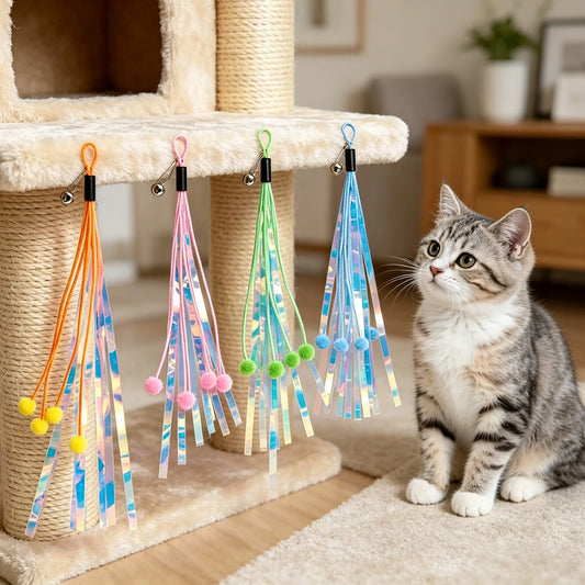 Cat Wand Toy Replacement – Bell, Foil Tassel & Ribbon Teaser Cat Teaser Toy Peaceful Pleasures Health and Wellness