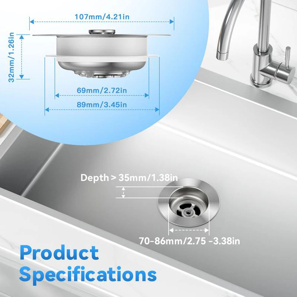 3 In 1 Kitchen Sink Drain Strainer Anti-Clogging Pops-Up Stopper Sink Filter Plug Garbage Disposal Stainless Sink Accessories Peaceful Pleasures Health and Wellness