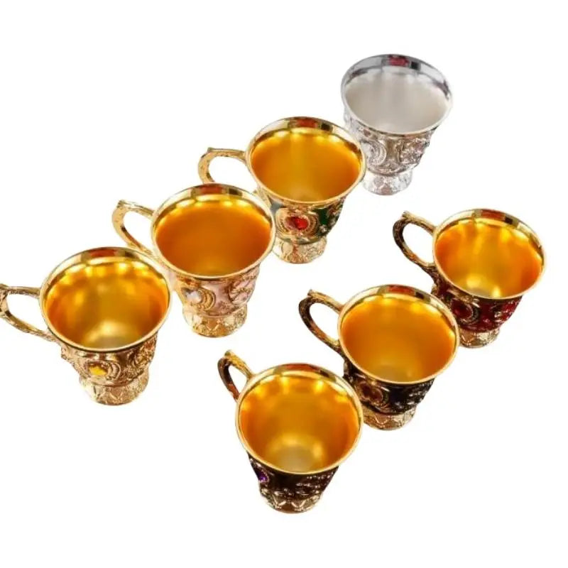 Vintage European Embossed Enamel Mini Goblet | Alloy Wine Cup