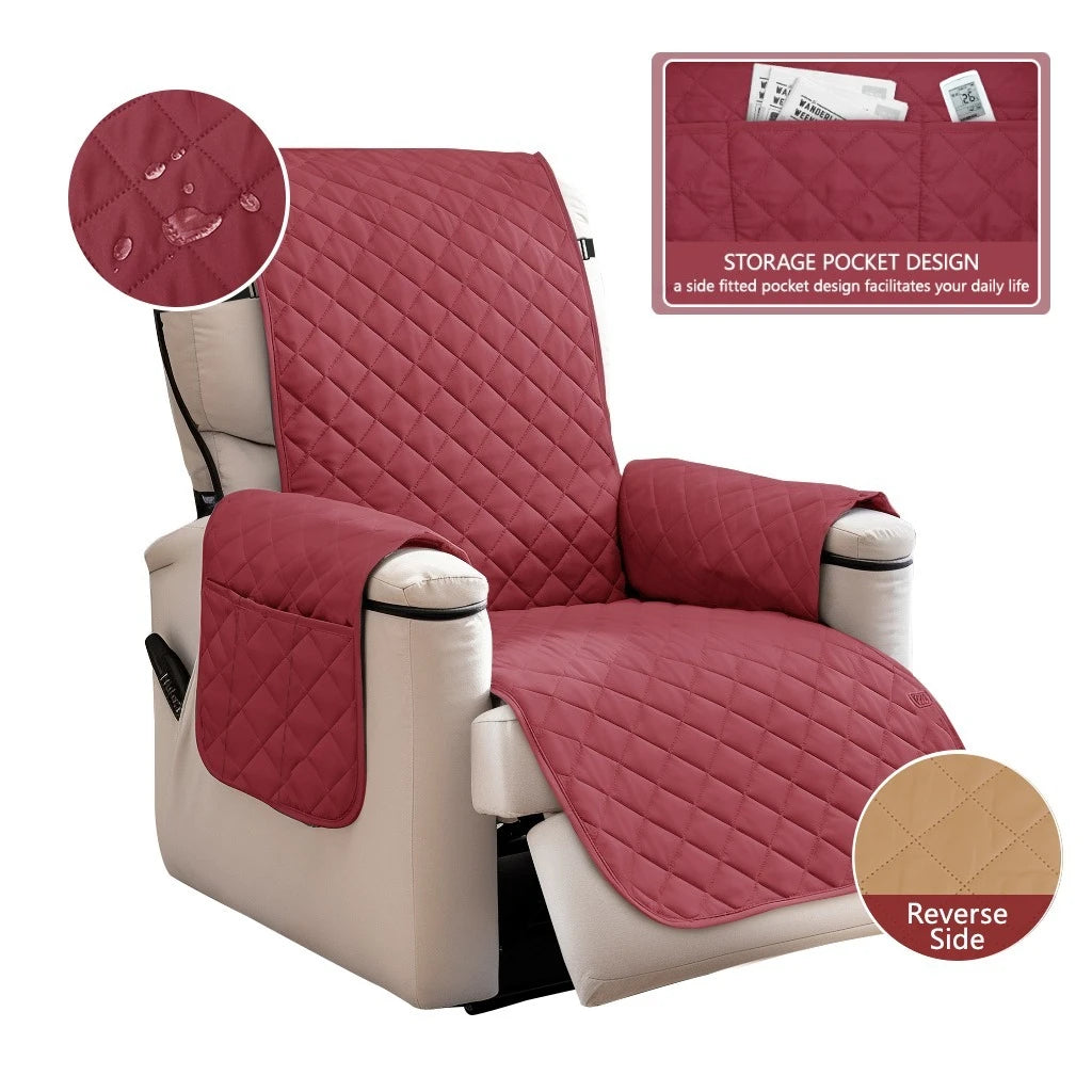 Waterproof Recliner Chair Cover 1 Seater Solid Color Quilted Armchair Slipcover for Living Room Pet Kids Furniture Protecter Peaceful Pleasures Health and Wellness Wine Red 18 inch