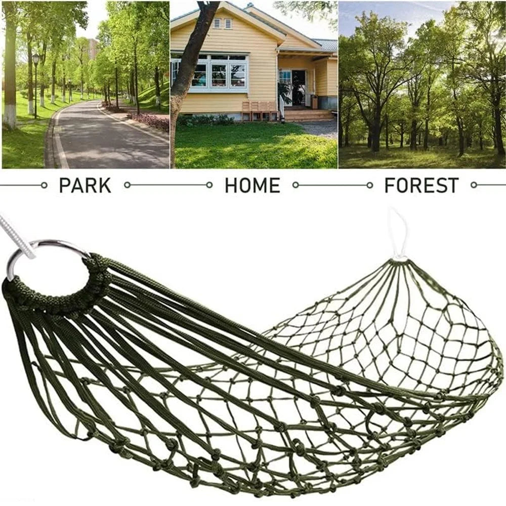 Garden Outdoor Thickened Nylon Rope Hammock Indoor Mesh Hammock Portable Simple Hammock Swing Chair Peaceful Pleasures Health and Wellness