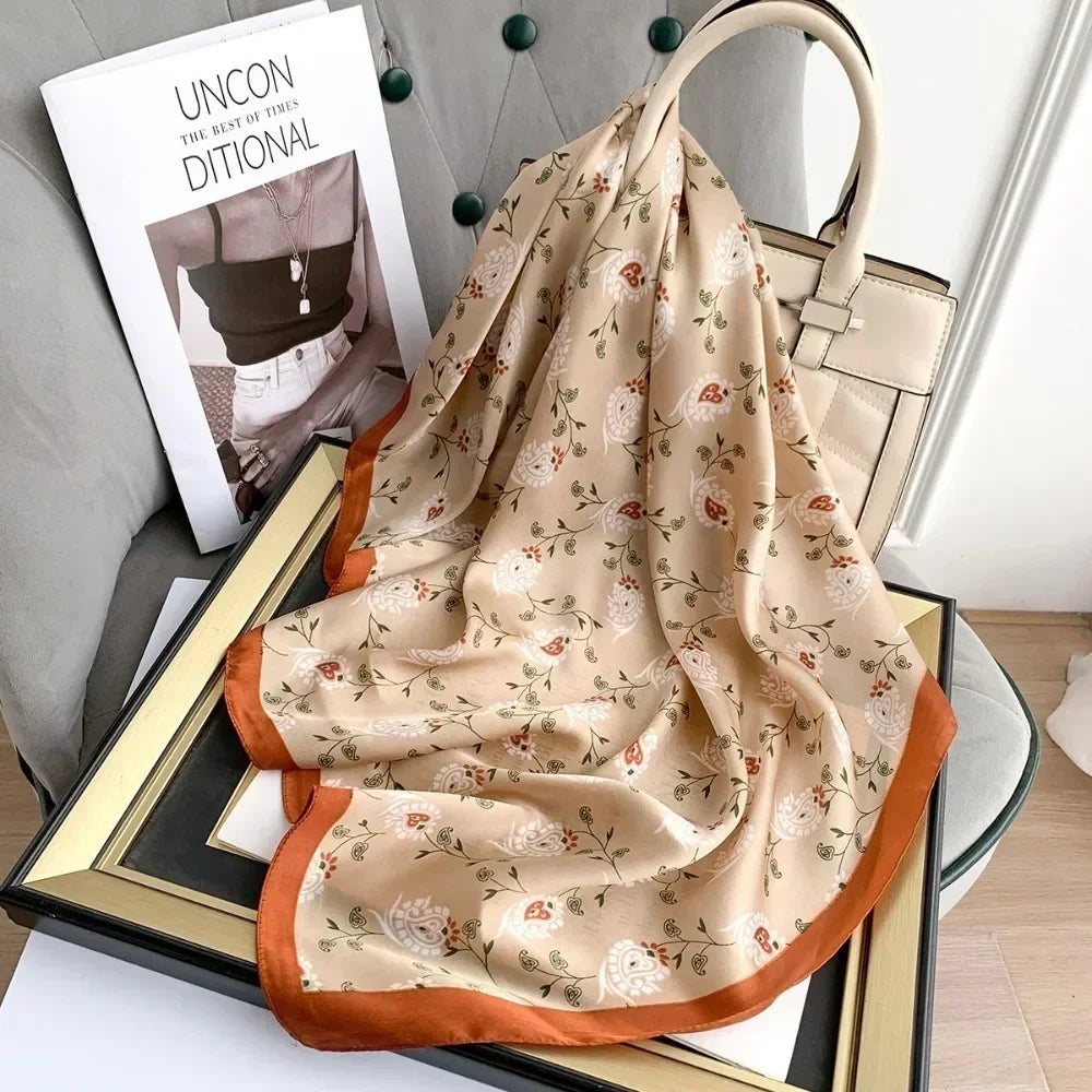 Women's Printed Square Scarf 70x70cm – Silk-Feel Shawl & Wrap