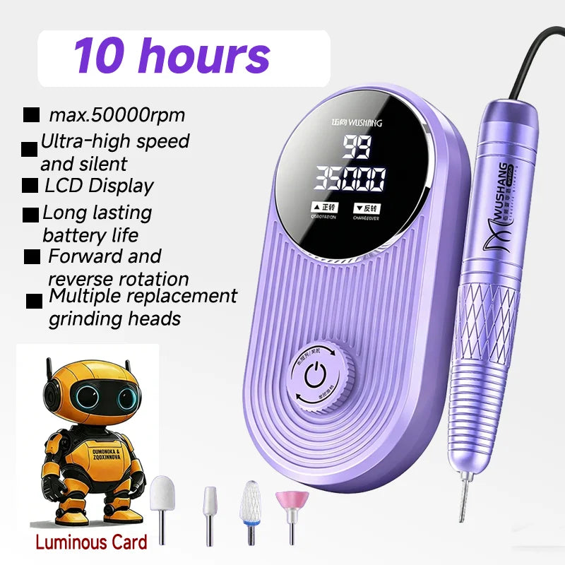 Professional Electric Nail Drill Machine Kit Manicure Pedicure Nail Sander Grinder Cutter Bits Nail Art Equipment Tools Set Peaceful Pleasures Health and Wellness Nail Robot Purple