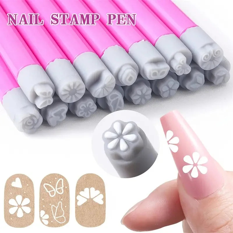 Nail Art Stamp Pen Set – Flower & Butterfly Transfer Printing