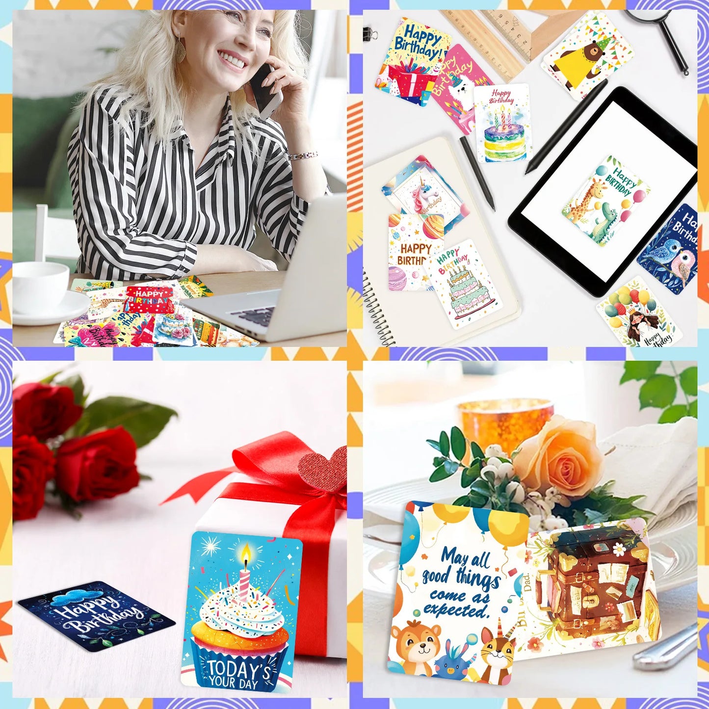Happy Birthday Cards Non Repetitive Cartoon Patterns Blessings
