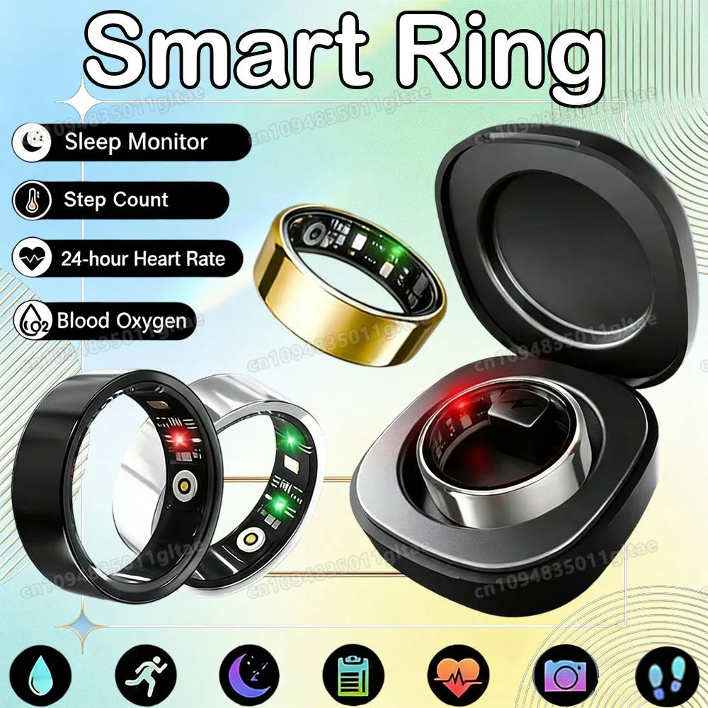 New R09 Smart Ring Men Women with Charging Case,Heart Rate Blood Oxygen,Skin Temperature Monitor,5ATM Waterproof For Android Peaceful Pleasures Health and Wellness