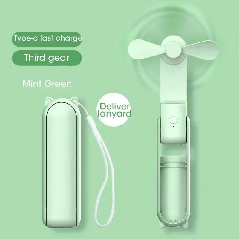 Portable Mini Handheld Fan USB Rechargeable Folding Small Pocket Cooling Fan with Power Bank Peaceful Pleasures Health and Wellness Green