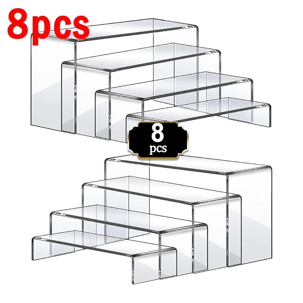 Clear Acrylic Display Risers – Set of 5, 8 or 10 Stands
