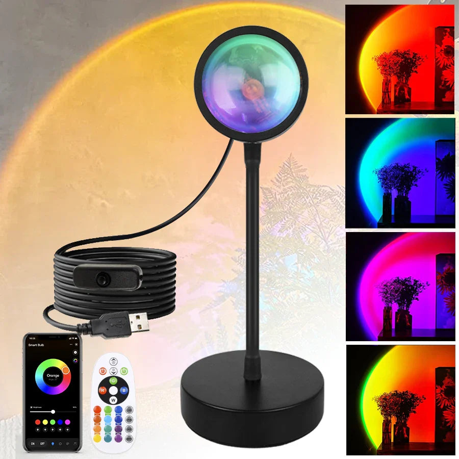 RGB Sunset Projector Night Light – USB LED Lamp with Remote