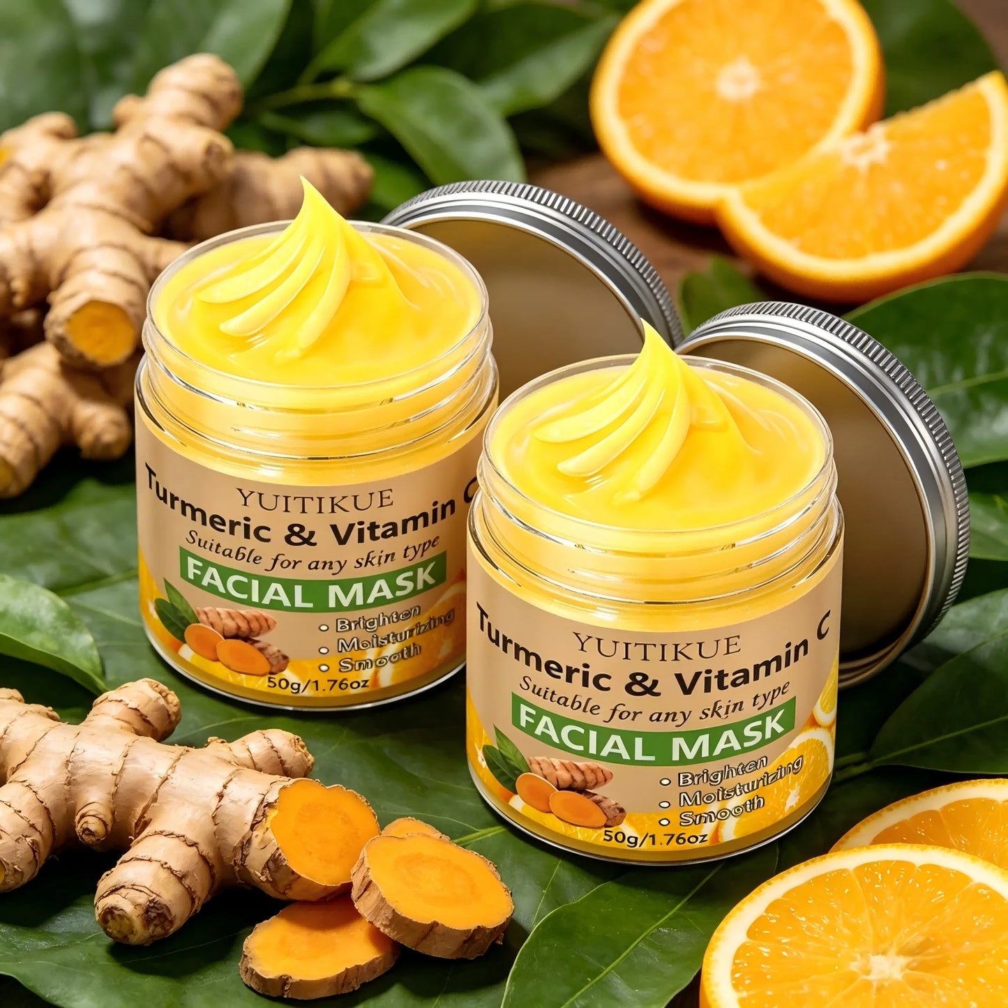 YUITIKUE Turmeric & Vitamin C Facial Mask 50g Brightening & Moisturizing Care for Smooth Skin Peaceful Pleasures Health and Wellness 2pc