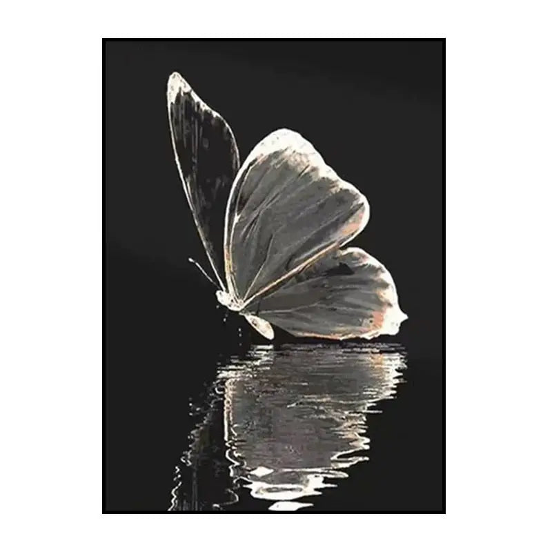 Beautiful Picture Handmade White Butterfly Black Background Hand Painted Oil Painting On Canvas Wall Art Poster For Living Room Peaceful Pleasures Health and Wellness