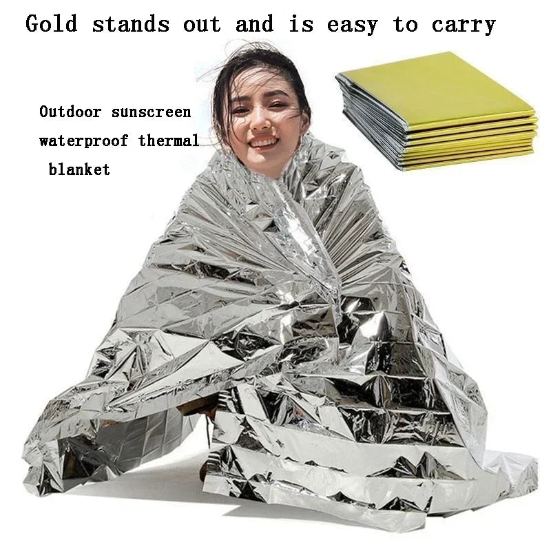 4PcsOutdoor First Aid Insulation Blanket Windproof Waterproof Sunscreen Multi-functional PET Survival Blanket Is Easy To Carry Peaceful Pleasures Health and Wellness