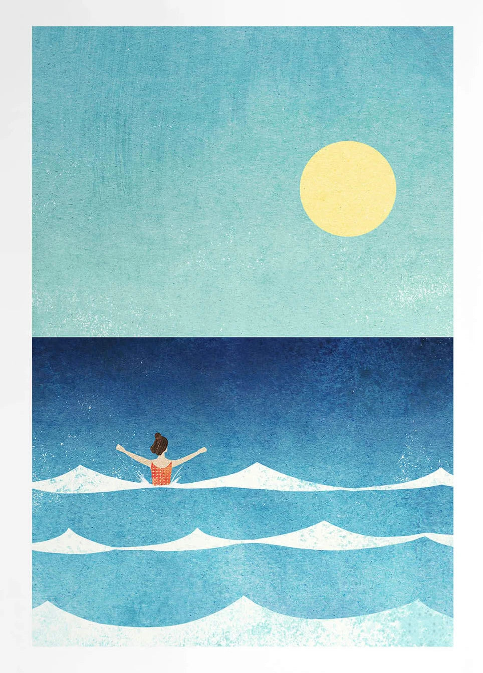 Canvas Painting Wall Art Picture Simple Outdoor Summer Beach Scenery Poster Sunset Surfers Swimming Ocean Living Room Home De Peaceful Pleasures Health and Wellness 12 50x70cm Unframed