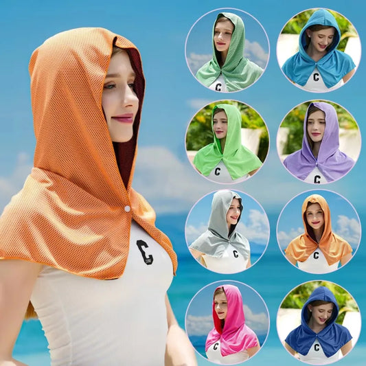 Summer Cooling Hoodie Towel Sweat-absorbent Cool Anti-UV Cycling Soft Cold Sensing Quick-drying Scarf for Fitness Hiking Fishing Peaceful Pleasures Health and Wellness