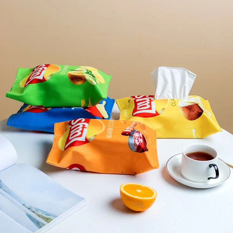 Creative Potato chip packaging bag style tissue box Living room facial tissue Bags Car Cute Paper box Household napkin paper box Peaceful Pleasures Health and Wellness