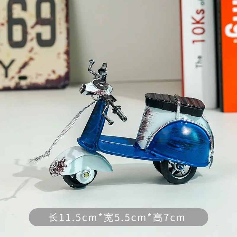 Mini Iron Pedal Small Motorcycle Model Handmade Ornaments Creative Small Moto Statue Miniatures Art Crafts Decoration Kids Gift Peaceful Pleasures Health and Wellness Blue 2