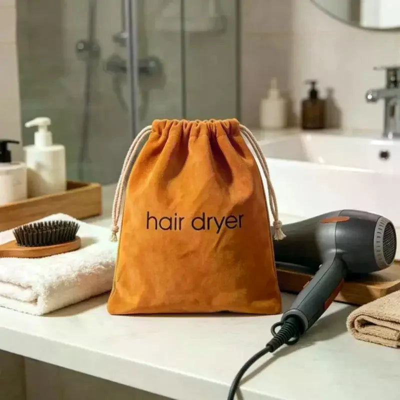 Suede Drawstring Hair Dryer Storage Bag | Travel Organizer