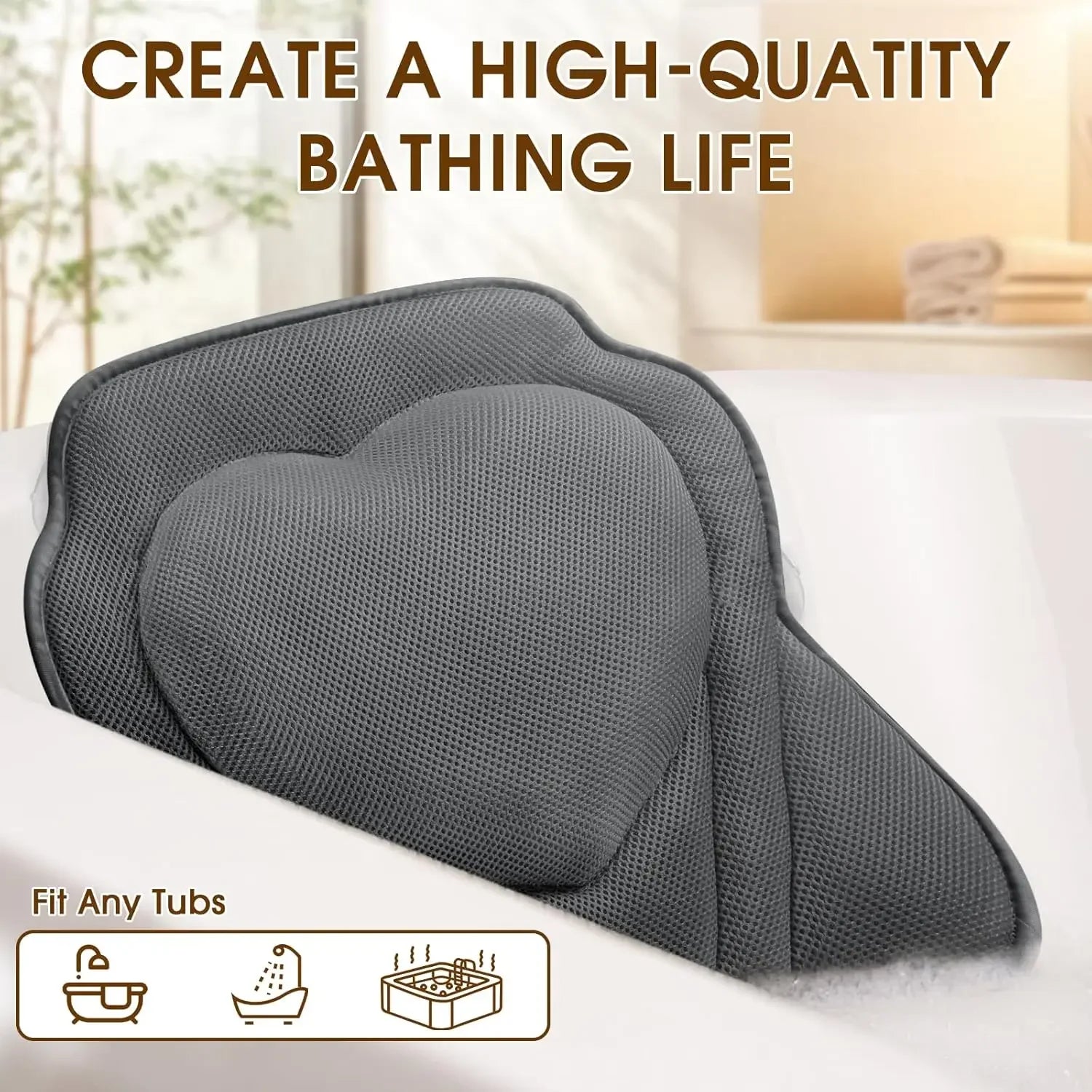 Breathable Mesh Bathtub Pillow with 6 Suction Cups for Head, Neck & Shoulder Support - Fits Any Tub Peaceful Pleasures Health and Wellness