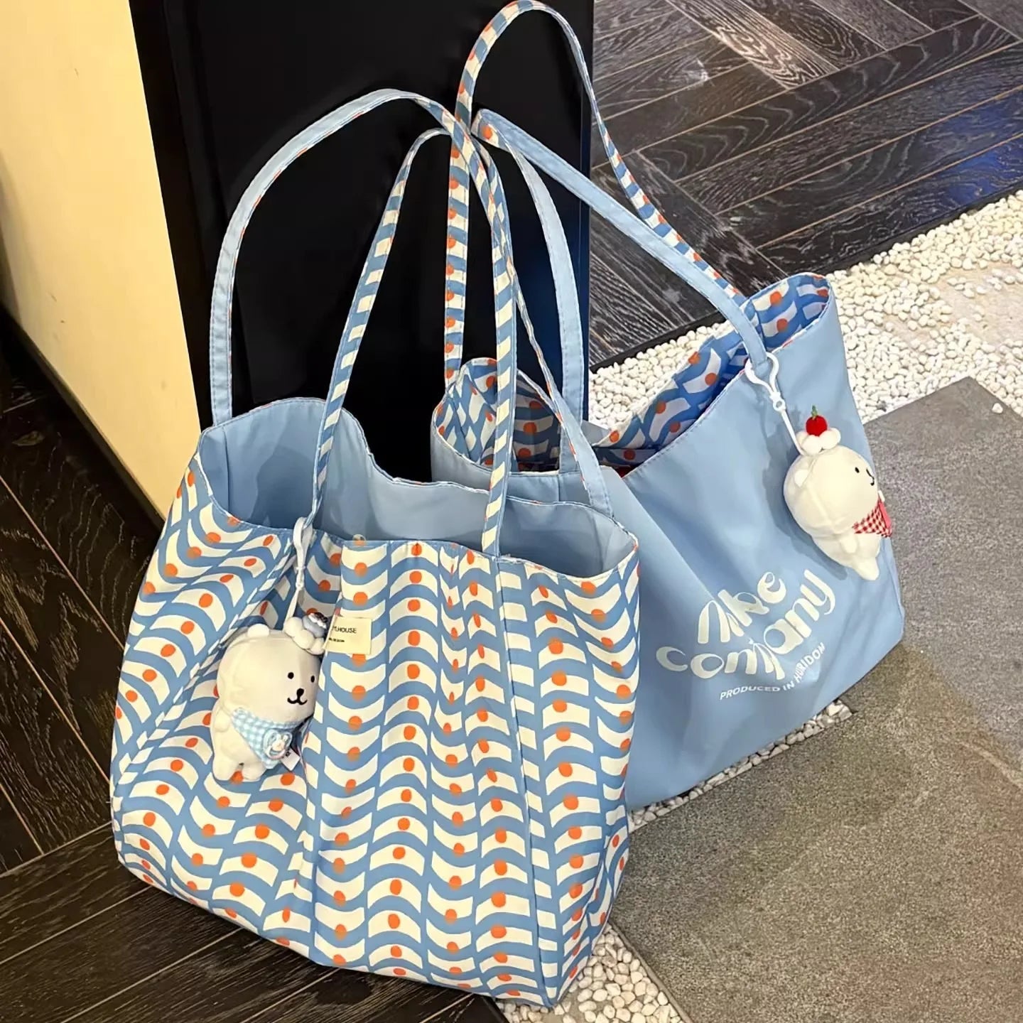 Simple Casual Tote Bag Daily New Large Capacity Double Sided Wave Pattern Canvas Shoulder Bag Commute Lazy Style High Capacity Peaceful Pleasures Health and Wellness