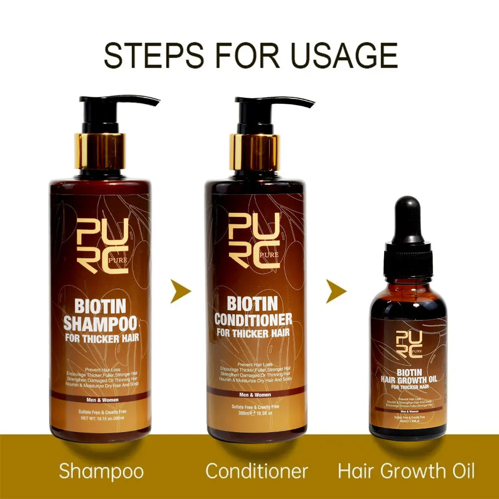 PURC Biotin Hair Growth Shampoo, Conditioner & Oil Set