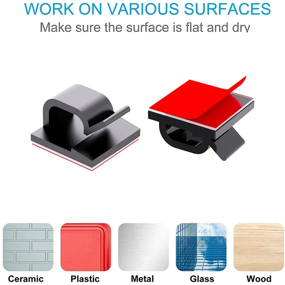 50-Pack Self-Adhesive Cable Organizer Clips | Wire Cord Holder
