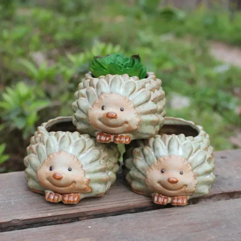 Hedgehog Ceramic Planter | Kiln Glaze Succulent & Bonsai Pot