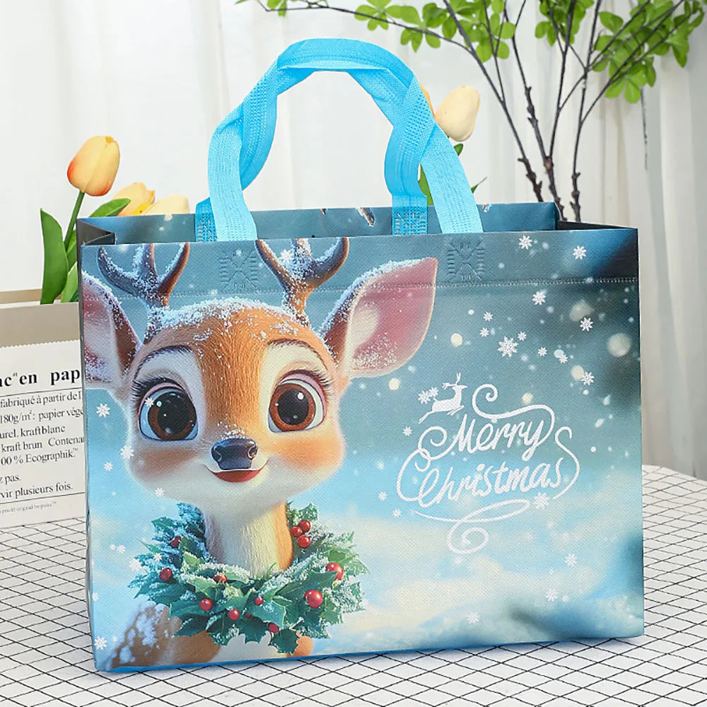 Christmas Snowman & Santa Non-Woven Gift Bag | Holiday Tote