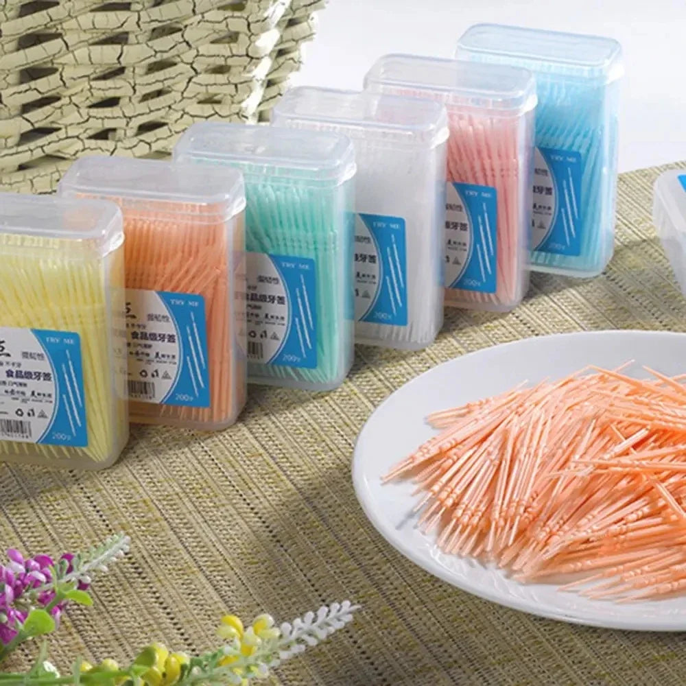200Pcs Double-Headed Dental Floss Picks & Interdental Brush