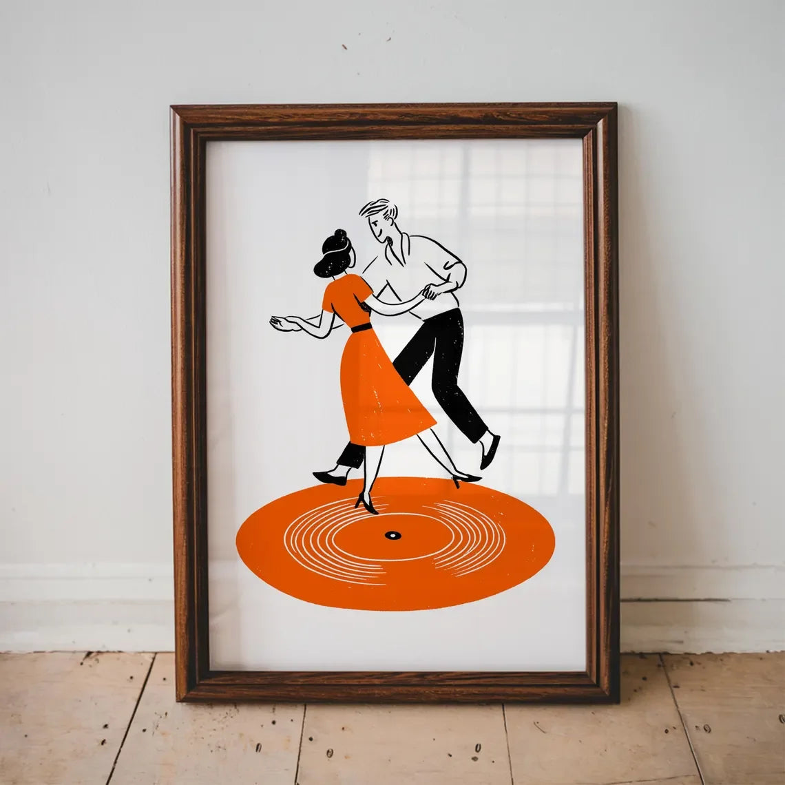 Dancing Couple Wall Art Print, Retro Record Player Poster, Modern Music Inspired Illustration for Home Bar or Living Room Peaceful Pleasures Health and Wellness WS12111-5 40x60cm Unframed