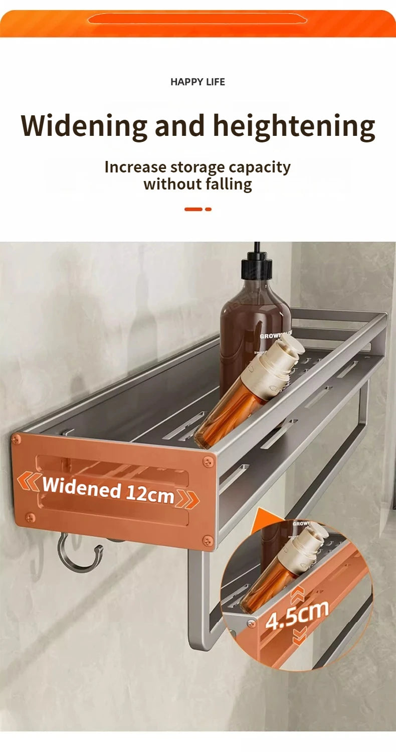 Aluminum No-Drill Shower Corner Shelf with Towel Bar