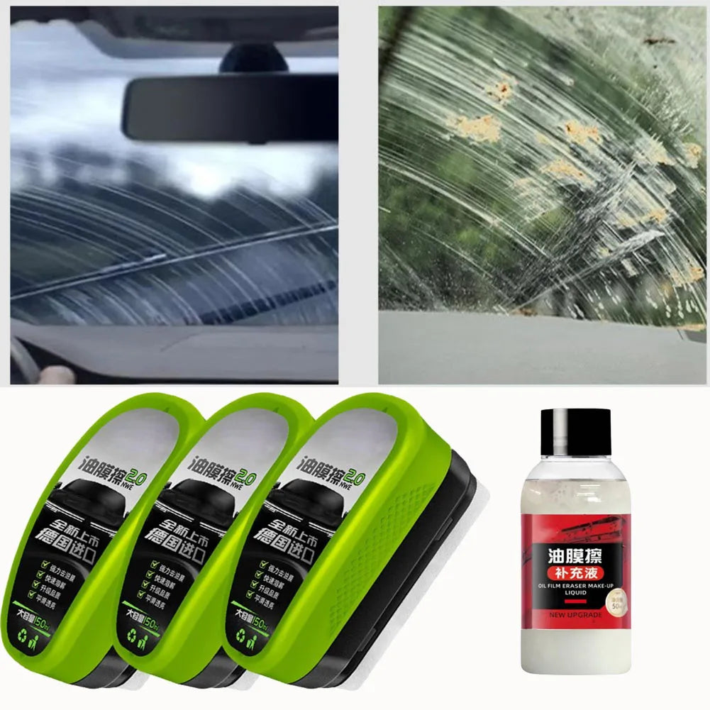 1/3pcs Automotive Car Oil Film Cleaning Brush,150ml Glass Oil Film Remover for Car Window,Windshield Brush For Car Care Peaceful Pleasures Health and Wellness